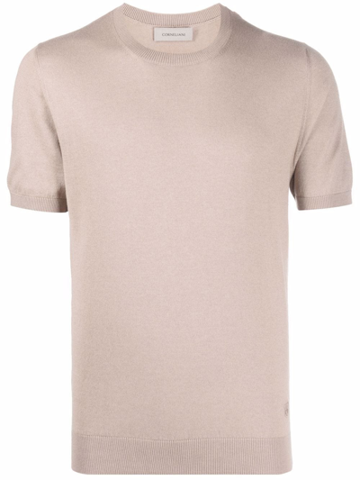 Shop Corneliani Cotton-cashmere Crew-neck T-shirt In Nude