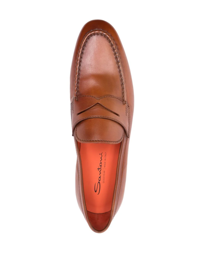 Shop Santoni Tonal Leather Loafers In Brown