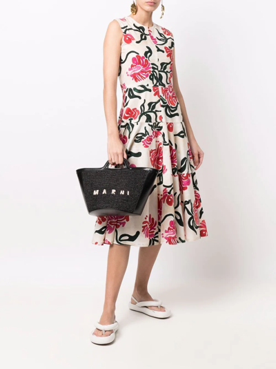Marni Women Black Leather And Raffia Small Tropicalia Summer Handbag In Schwarz