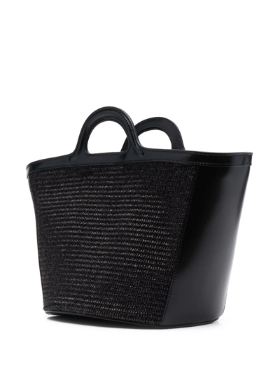 Marni Women Black Leather And Raffia Small Tropicalia Summer Handbag In Schwarz