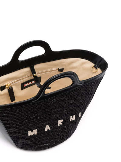 Marni Women Black Leather And Raffia Small Tropicalia Summer Handbag In Schwarz