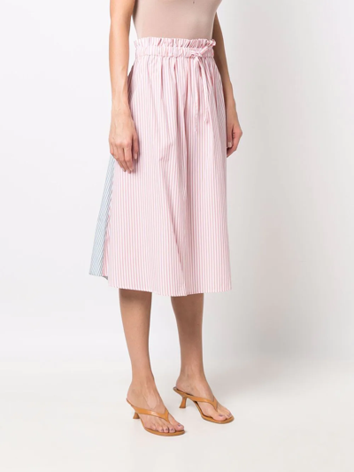 Woolrich Patchwork Stripe-print Midi Skirt In Blau