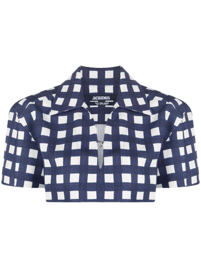 Shop Jacquemus Check-pattern Cropped Shirt In Blau