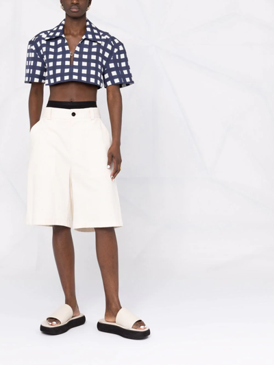 Jacquemus Check Pattern Cropped Shirt In Blue