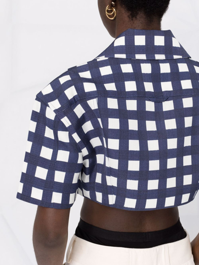 Jacquemus Check Pattern Cropped Shirt In Blue
