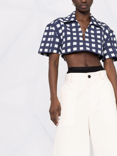 Jacquemus Check Pattern Cropped Shirt In Blue