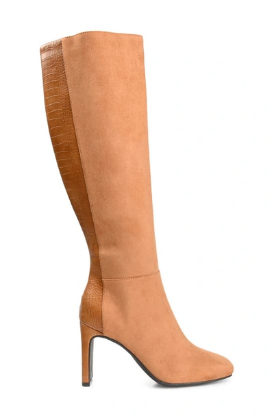 Journee Collection Elisabeth Croc Embossed Tall Boot In Tan