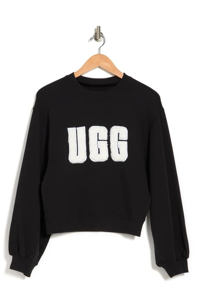 Shop Ugg Brook Fuzzy Logo Sweatshirt In Black / Cream