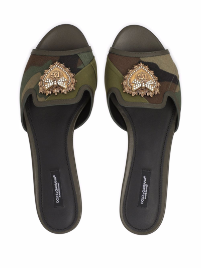Shop Dolce & Gabbana Leather Logo Flat Sandals