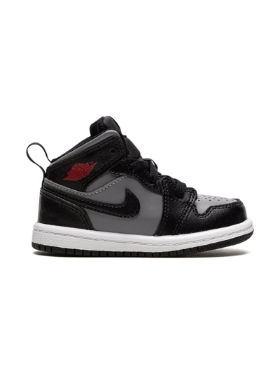Shop Jordan 1 Mid Sneakers In Black/gym Red-particle Grey