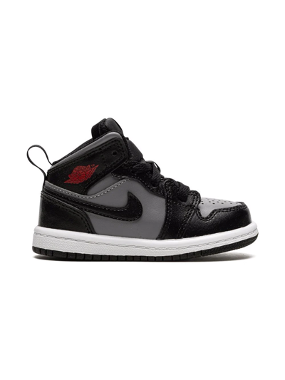 Jordan 1 Mid Sneakers In Black/gym Red-particle Grey