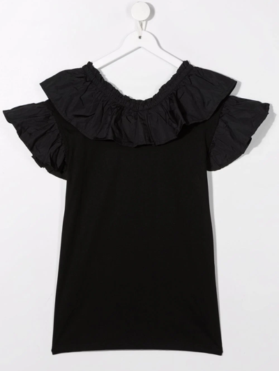 Shop Msgm Logo-print Ruffled T-shirt Dress In Black