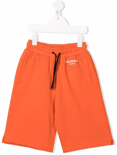 Shop Balmain Logo-print Track Shorts In Orange