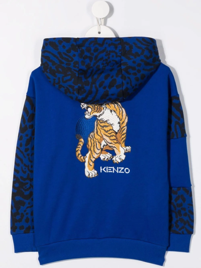Shop Kenzo Leopard-print Pullover Hoodie In Blue