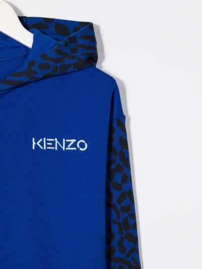 Shop Kenzo Leopard-print Pullover Hoodie In Blue