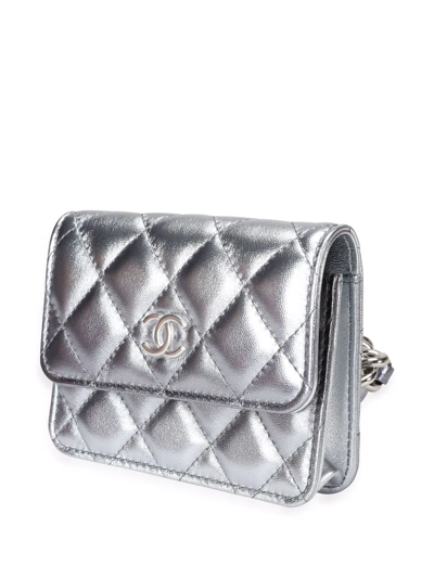 Pre-owned Chanel 绗缝 Cc 腰包 In Silver