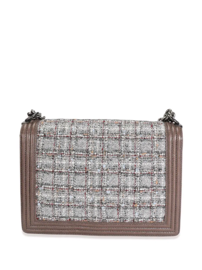 Pre-owned Chanel Large Tweed Boy  Shoulder Bag In Brown