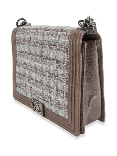 Pre-owned Chanel Large Tweed Boy  Shoulder Bag In Brown