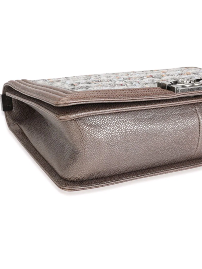Pre-owned Chanel Large Tweed Boy  Shoulder Bag In Brown