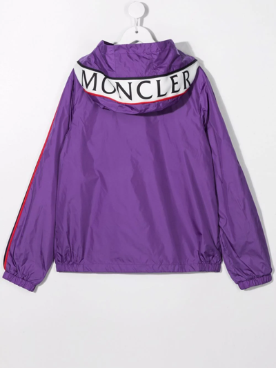 Shop Moncler Logo-print Hooded Jacket In Purple