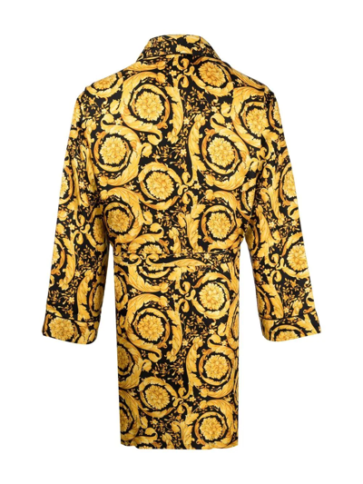 Shop Versace Baroque Print Silk Robe In Gold