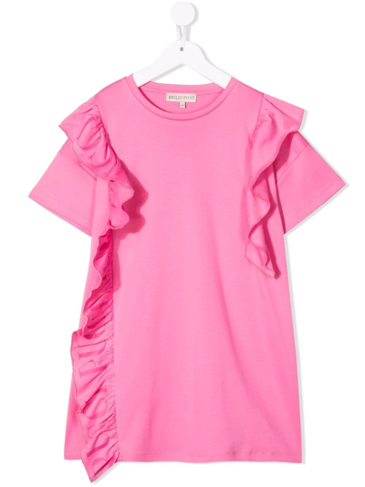 Shop Emilio Pucci Junior Ruffled T-shirt Dress In Pink