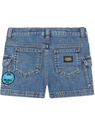 Shop Dolce & Gabbana Patch-detail Denim Cargo Shorts In Blue