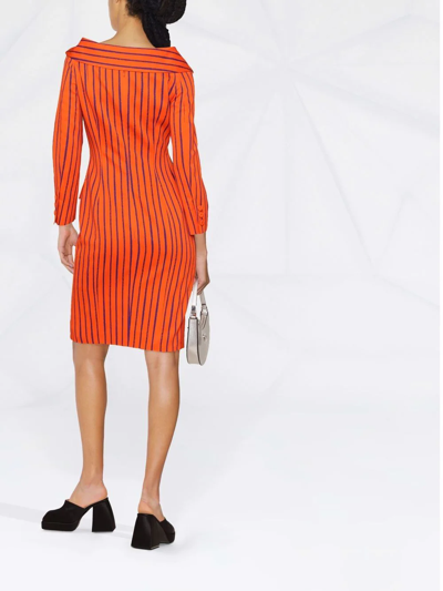 Shop Moschino Pinstripe-print Double-breasted Midi Dress In Orange