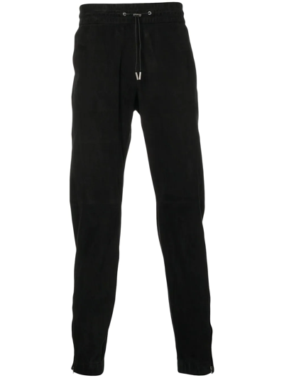 Shop Saint Laurent Tapered Suede Track Trousers In Black