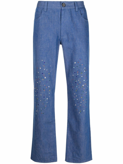 Shop Viktor & Rolf Rhinestone-embellished Straight-leg Jeans In Blue