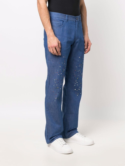 Shop Viktor & Rolf Rhinestone-embellished Straight-leg Jeans In Blue