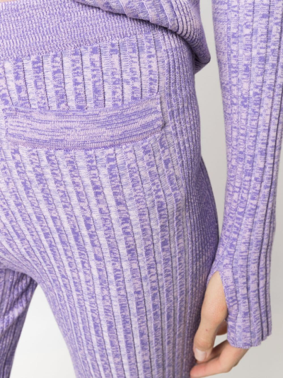 Shop Rabanne Ribbed Flared Knitted Trousers In Purple