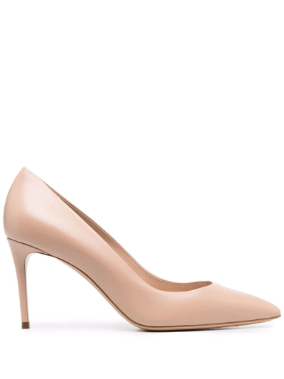 Shop Casadei Pointed Leather Pumps In Neutrals