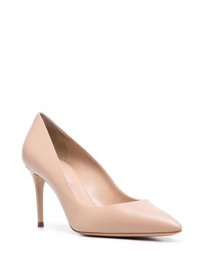 Shop Casadei Pointed Leather Pumps In Neutrals