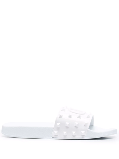 Shop Valentino Vlogo Rockstud Flat Slides In White