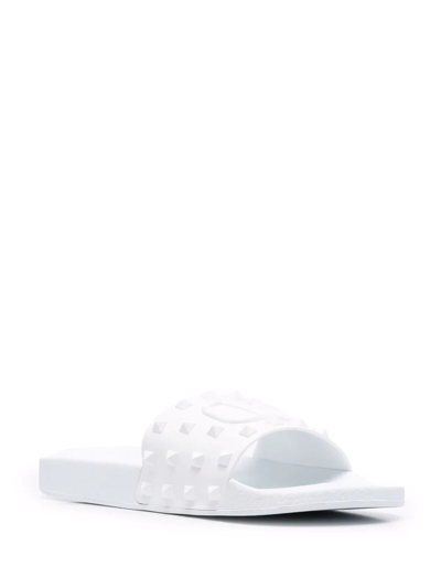 Shop Valentino Vlogo Rockstud Flat Slides In White