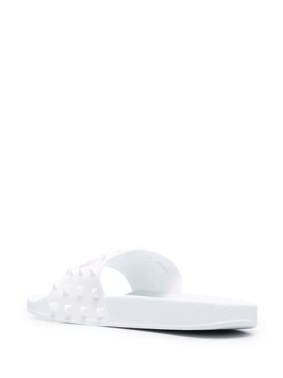 Shop Valentino Vlogo Rockstud Flat Slides In White