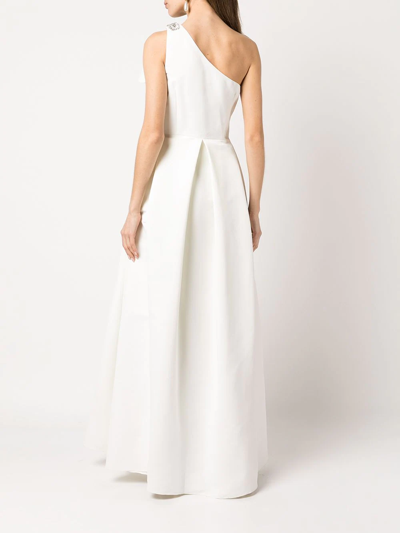 Shop Sachin & Babi Martina Draped-detail One-shoulder Gown In White