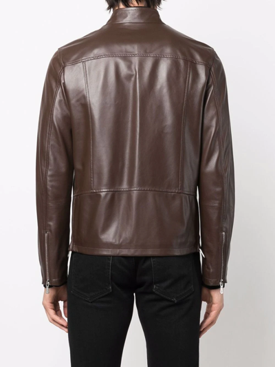 Shop Eleventy Zip-up Biker Jacket In Brown