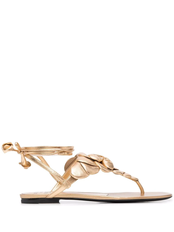 Valentino Garavani floral appliqué leather sandals - Brown