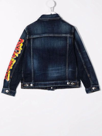 Shop Dsquared2 Graffiti-logo Denim Jacket In Blue