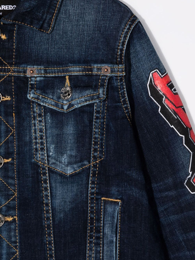 Dsquared2 Kids Denim Jacket With Graffiti Style Logo In Blue