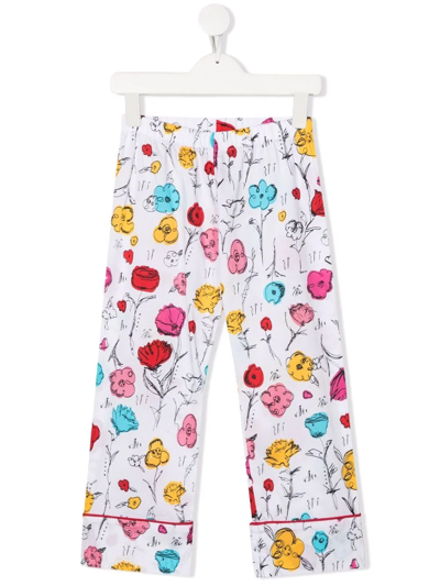 Shop Marni Floral-print Pyjama-style Pants In White