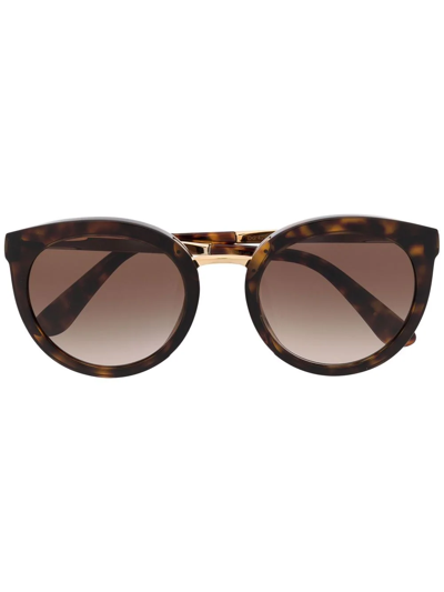 Shop Dolce & Gabbana Tortoiseshell Round-frame Sunglasses In Brown