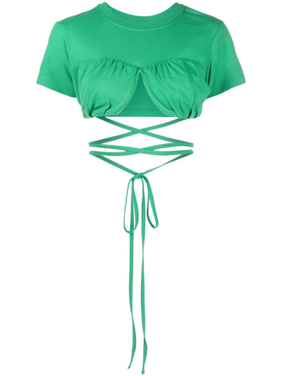 Shop Jacquemus Wraparound Cropped T-shirt In Green