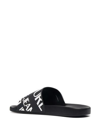 Shop Versace Jeans Couture Logo Print Sliders In Black