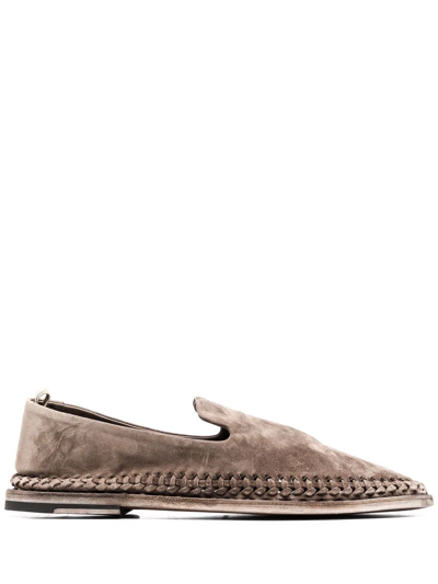 Officine Creative Miles Braided Suede Loafers In Braun