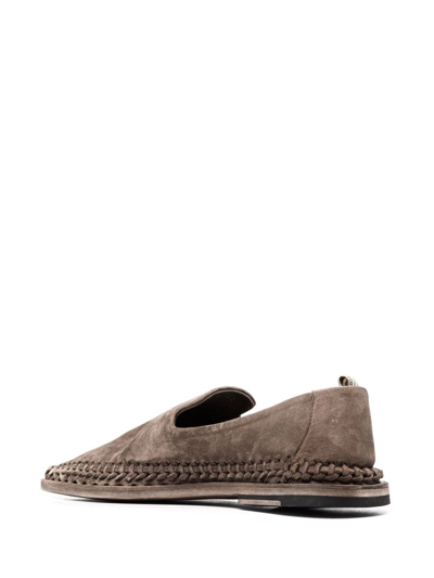 Officine Creative Miles Braided Suede Loafers In Braun