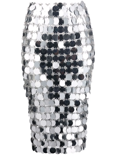 Shop Rabanne Mirror-effect Sequin Midi Skirt In Grau