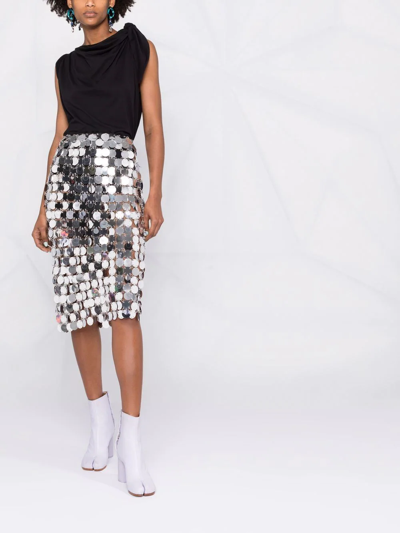 Rabanne Shimmering Midi Skirt With Circular Plastic Discs In Grau